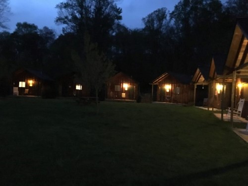 The cabins at night! It was like looking at a cozy little village through my window.