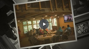 Faculty and friends under the loft at the retreat center