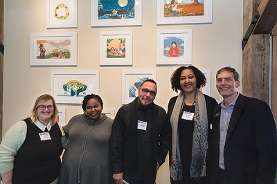 From left to right: Alison Green Myers, Renee Watson, Floyd Cooper, Shadra Strickland, George Brown Photo courtesy of: Jay Strausser