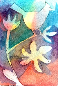 Make a simple design and float watercolors onto wet paper. 