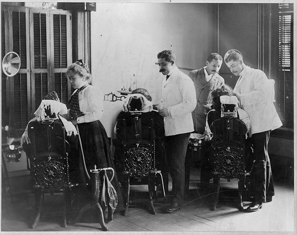 Students learning dentistry at Howard University, circa 1900. 
