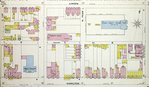 Detail, Sanborn Fire Insurance Map for Allentown, PA 1897.
