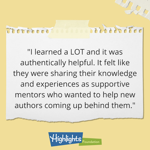Crash course Testimonial Yellow background with note paper accents that says: I Leared a LOT and it was authentically helpful. It felt like they were sharing their knowedge and experiences as supportive mentors who wanted to help new authors coming up behind them.