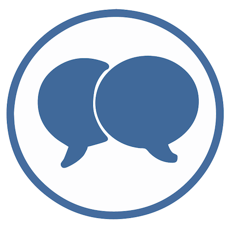 Essential Conversations Icon--Two Blue Speech Bubbles in a Blue Circle