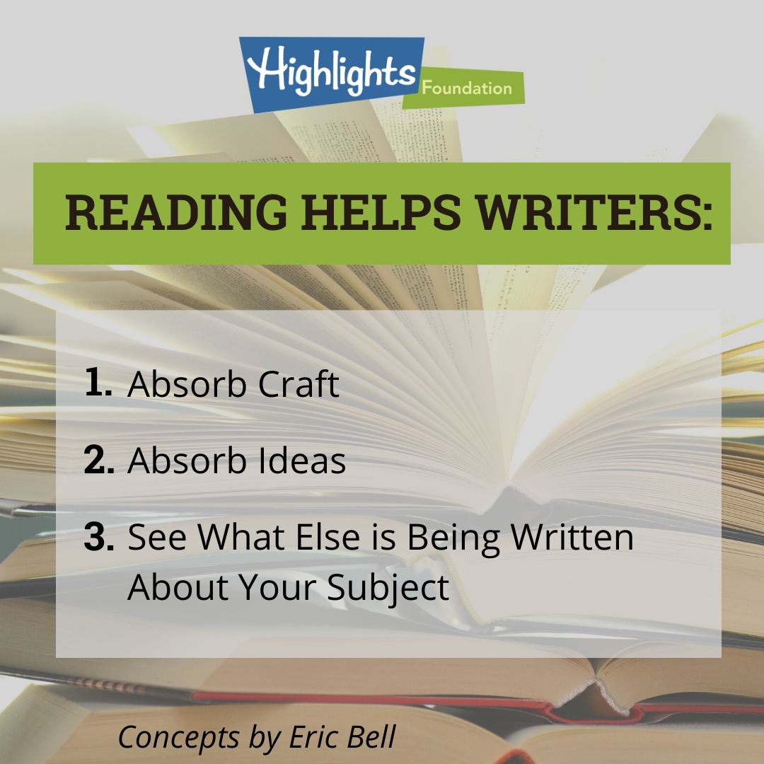 Read Like a Writer Infographic Square Reading Helps Writers 1. Absorb Craft, 2. Absorb Ideas, 3. See What Else is Being Written About Your Subject