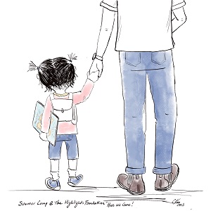 drawing of child walking with an adult