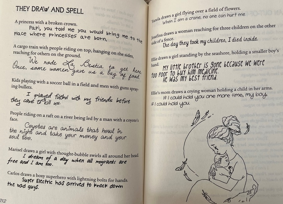 they-draw-and-spell Text from 2 pages of the book The Land of Cranes