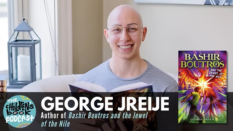 Ohoto of George Jreije with his book cover Bashir Boutros and the Jewel of the Nile