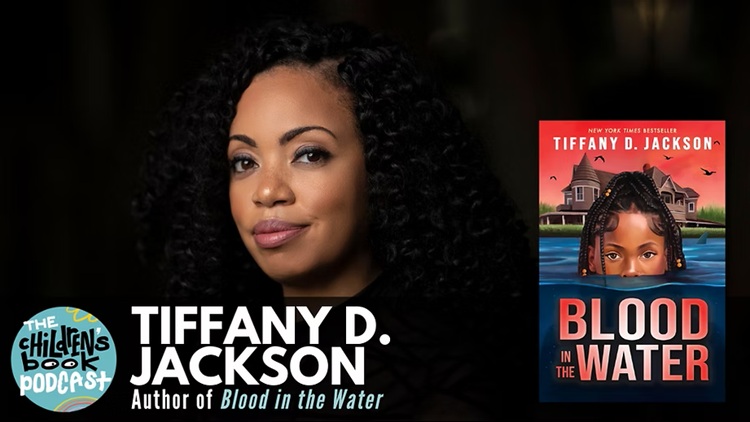 Photo of Tiffany D. Jackson with her book cover for Blood in the Water