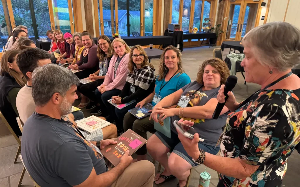 picture book authors and illustrators writing retreat participants in activity