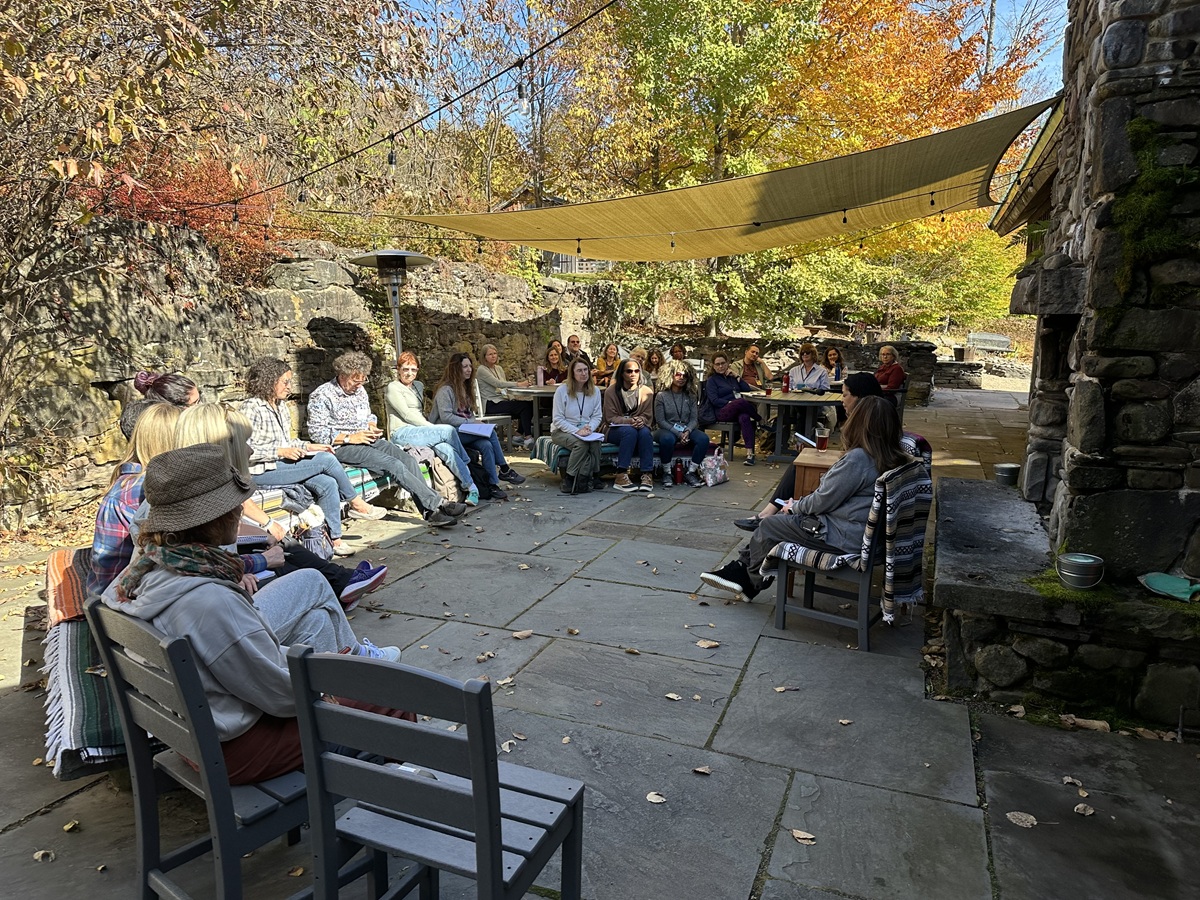 Whole Novel Workshop students on the patio